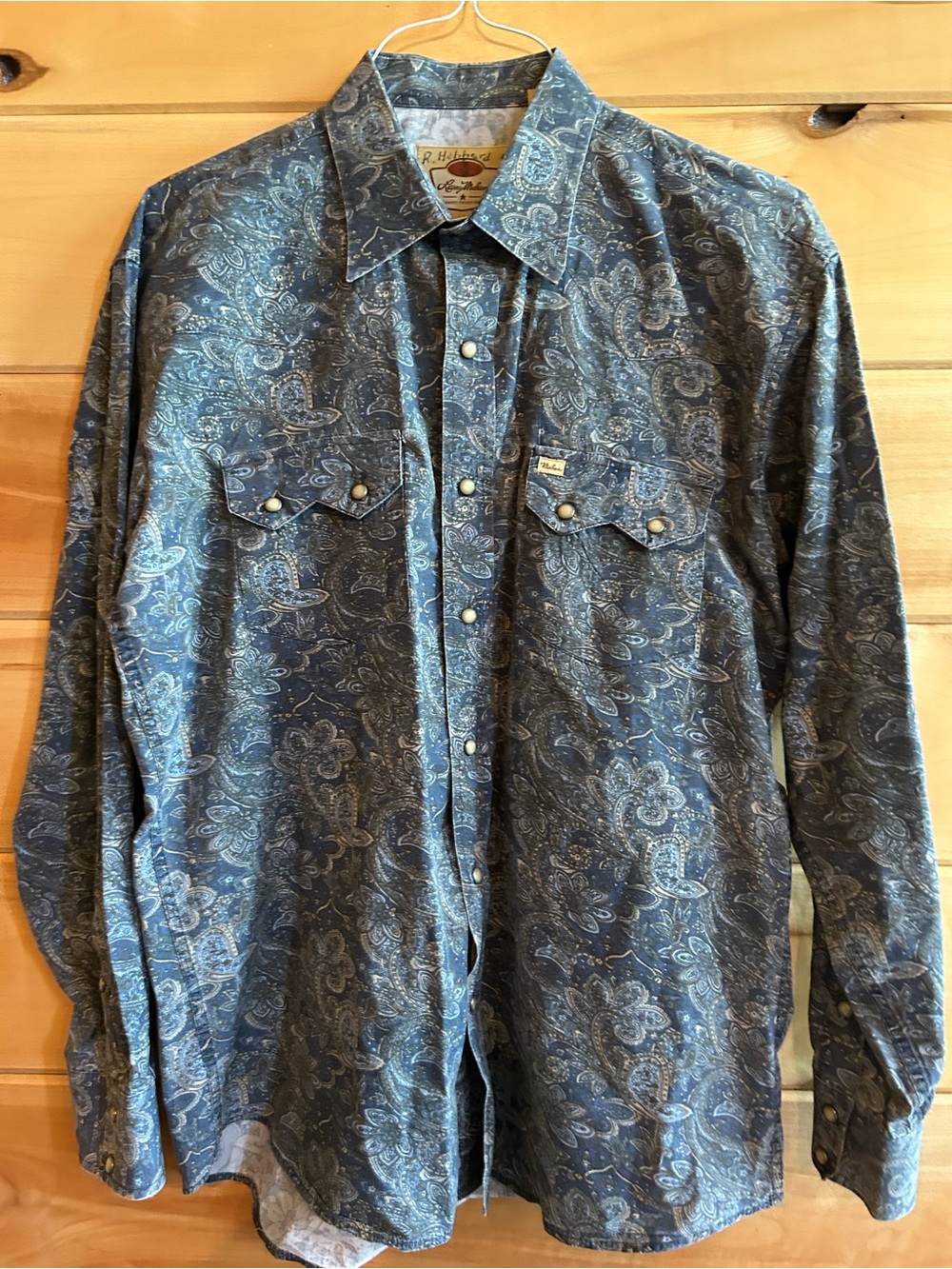 Larry Mahan Blue Paisley Western Pearl snap Button-Down Shirt size XL